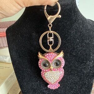 Chic Pink and Gold Owl Keychain